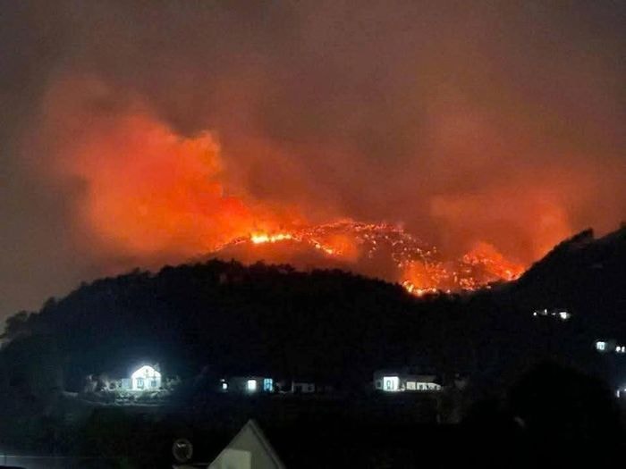 Hình ảnh cháy rừng tại huyện Bình Liêu đêm 12/4.