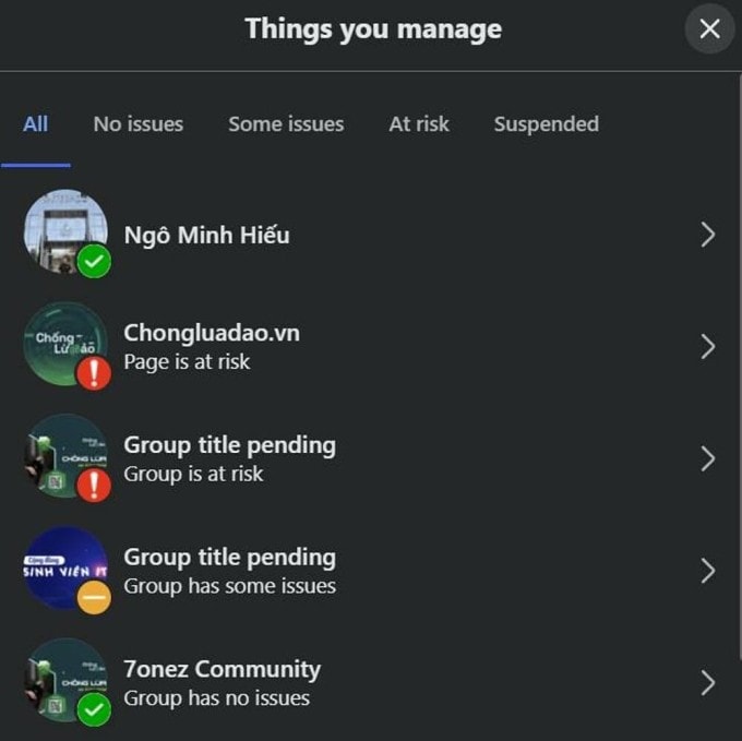 Nhiều fanpage, group gặp vấn đề, chiều 24/6. Ảnh: Ngô Minh Hiếu