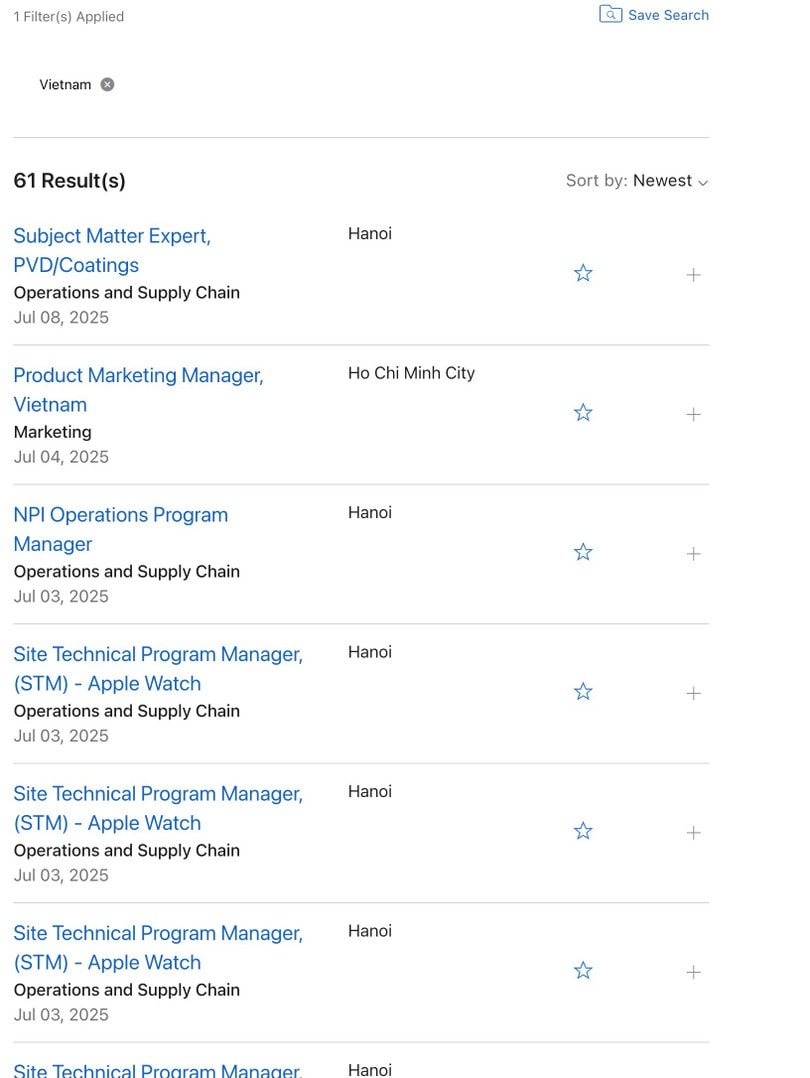Apple mở tuyển dụng hơn 60 vị trí tại Việt Nam.