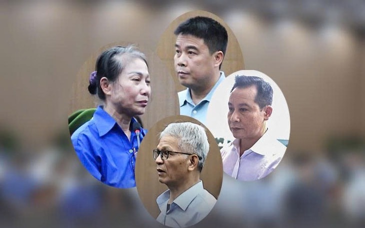 Bà Hoàng Thị Thúy Lan, ông Nguyễn Văn Hậu, Phạm Hoàng Anh, Lê Viết Chữ tại phiên tòa - Ảnh: GIANG LONG
