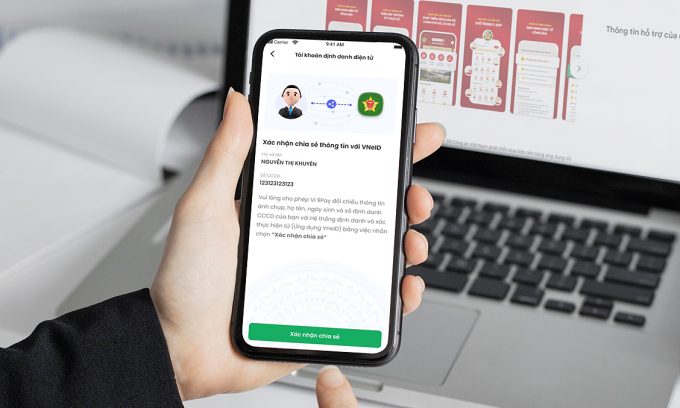 Minh họa việc dùng VNeID để đăng nhập ví điện tử. Ảnh: Kim Thanh