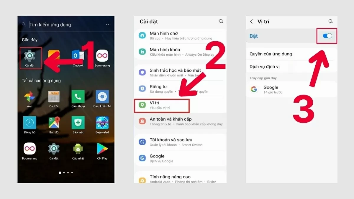 Tiến hành kiểm tra và bật GPS (Vị trí).