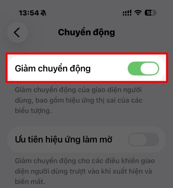 Kích hoạt chế độ Giảm chuyển động
