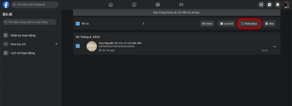 Nhấn nút Khôi phục Nhấn nút Khôi phục