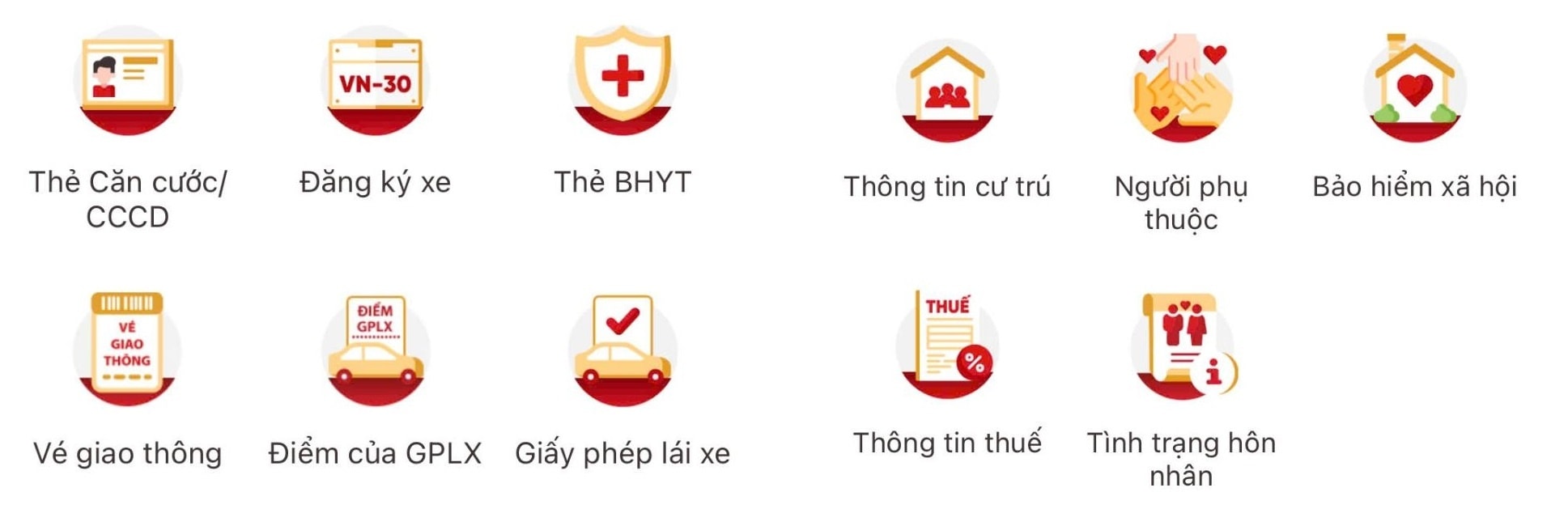 Những giấy tờ được tích hợp trên VNeID.
