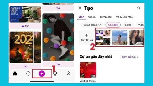 Thêm tư liệu ảnh bằng cách chọn dấu cộng trong PicsArt