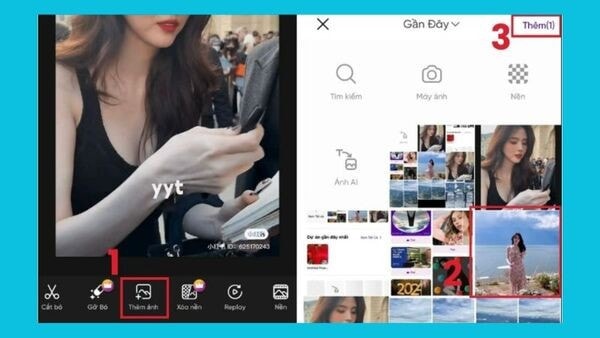 Bấm nút thêm để hệ thống tiến hành ghép ảnh