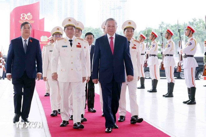 Tổng Bí thư Tô Lâm tới dự buổi lễ. (Ảnh: Phạm Kiên/TTXVN)