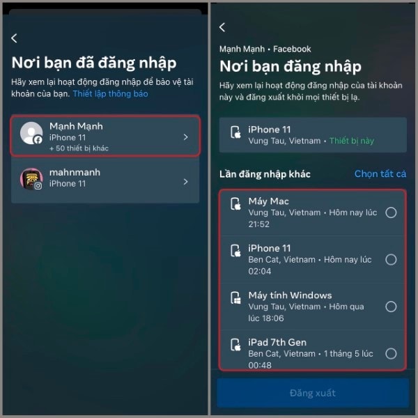 Chọn Tài khoản để xem chi tiết