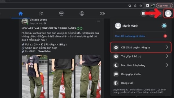 Chọn Cài đặt & quyền riêng tư