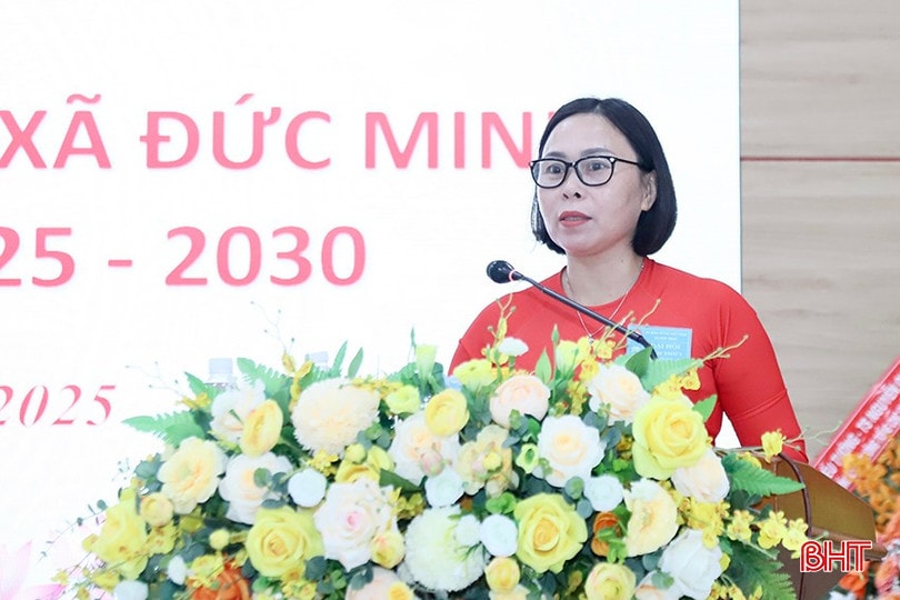 Bí thư Đảng ủy – Chủ tịch HĐND xã Đức Minh Cù Thị Mỹ Hiệp phát biểu tại đại hội.