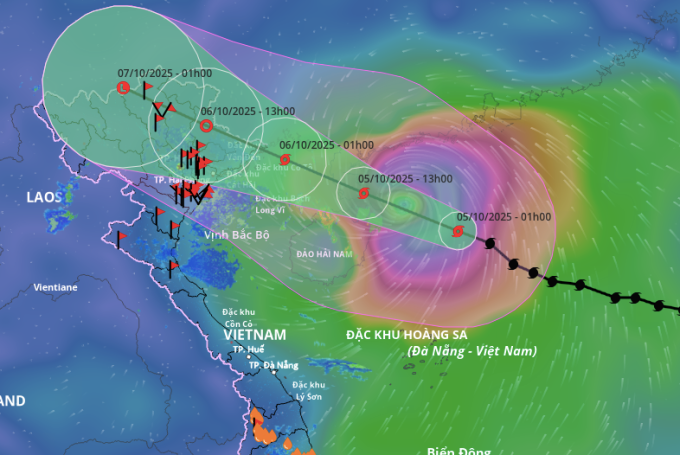 Dự báo hướng đi và vùng ảnh hưởng của bão Matmo. Ảnh: NCHMF
