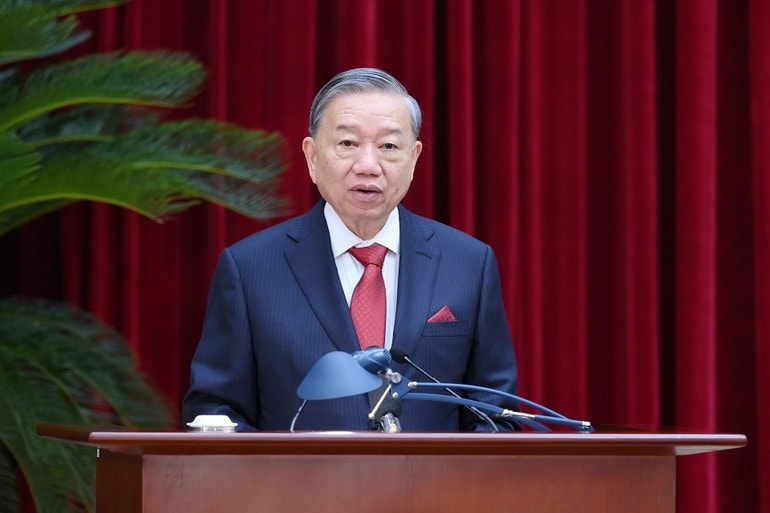 Tổng Bí thư Tô Lâm phát biểu tại phiên khai mạc. (Ảnh: ĐĂNG KHOA)