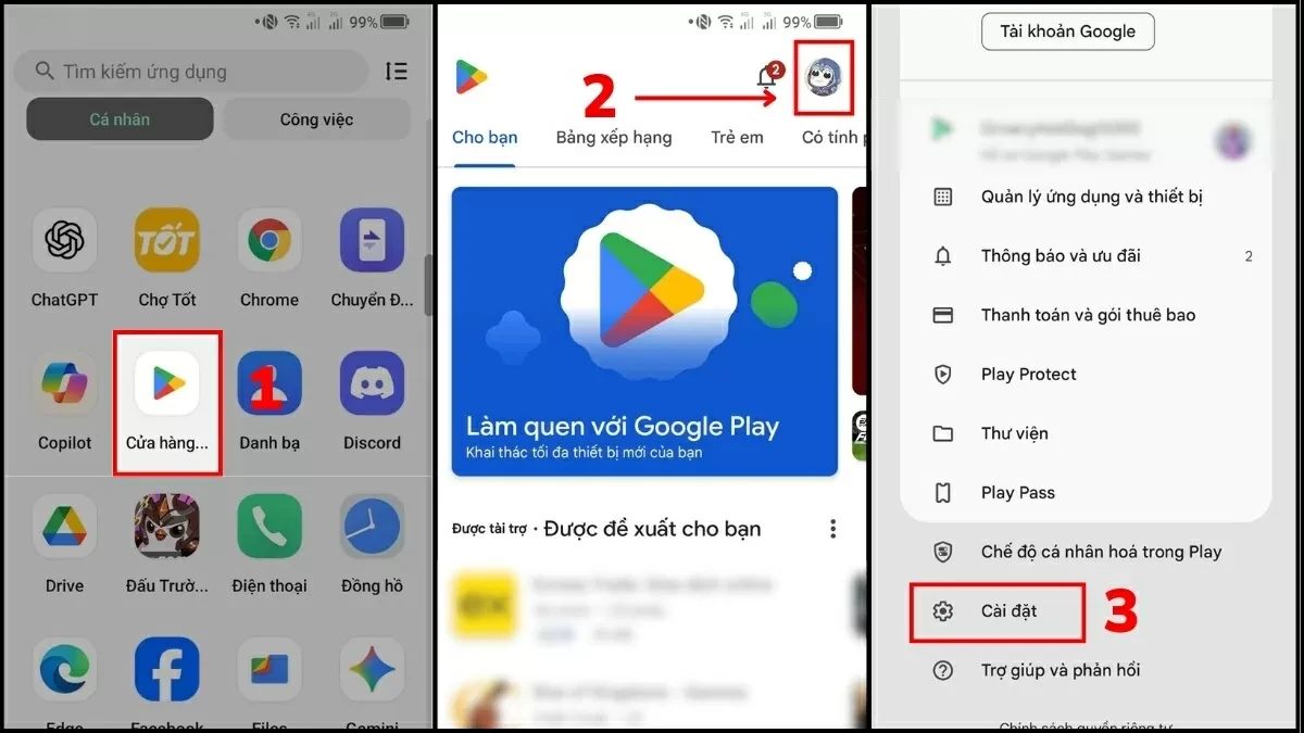 Trong menu hiển thị, chọn Cài đặt để truy cập phần thiết lập hệ thống. Trong menu hiển thị, chọn Cài đặt để truy cập phần thiết lập hệ thống.