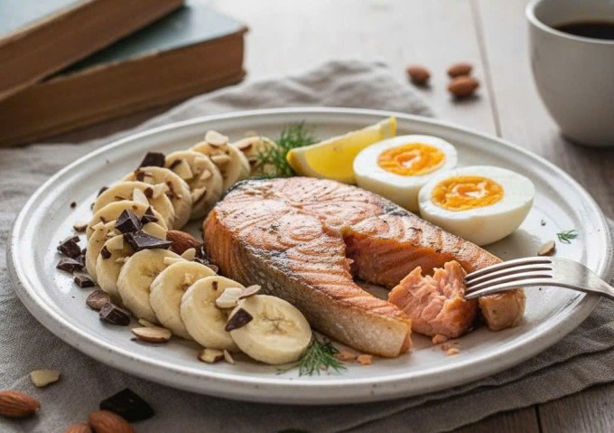 Các món ăn hỗ trợ sản xuất dopamine có tác dụng thư giãn. Ảnh được tạo bởi AI Các món ăn hỗ trợ sản xuất dopamine có tác dụng thư giãn. Ảnh được tạo bởi AI