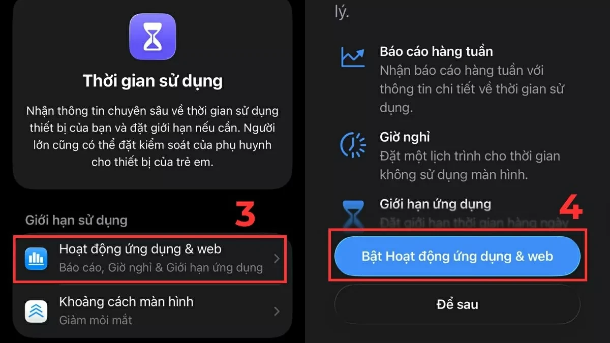 Truy cập tùy chọn Hoạt động ứng dụng & web.