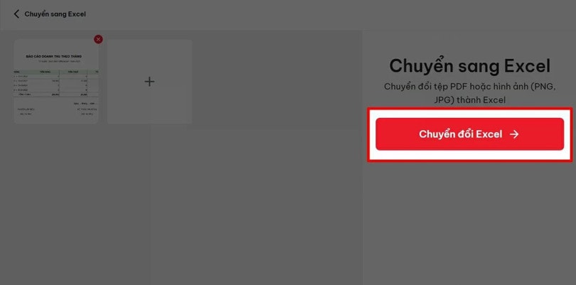 Nhấn lại Chuyển sang Excel để hệ thống xử lý.