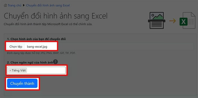Tải file ảnh cần chuyển lên.