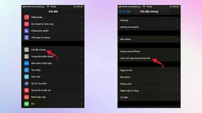 Lướt xuống và nhấn vào Làm mới ứng dụng trong nền.