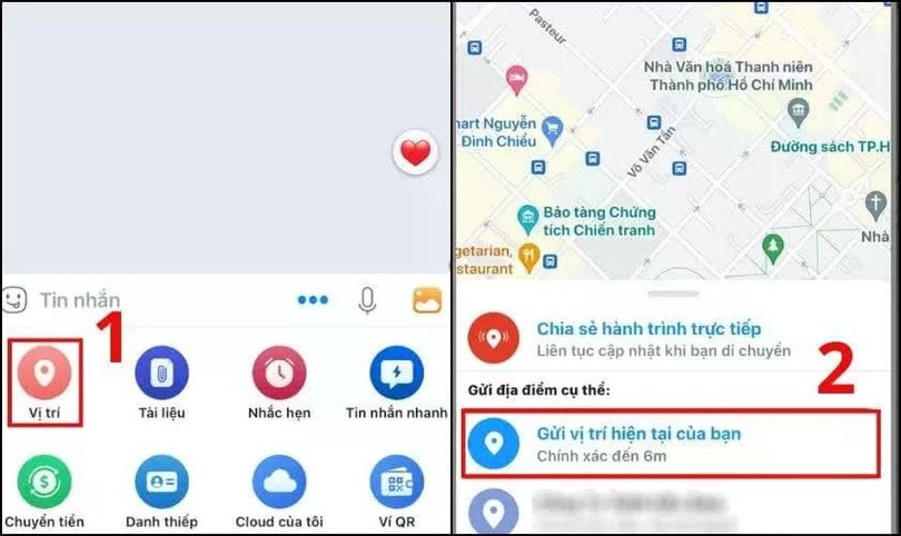 Chọn 'Vị trí' và gửi vị trí hiện tại.