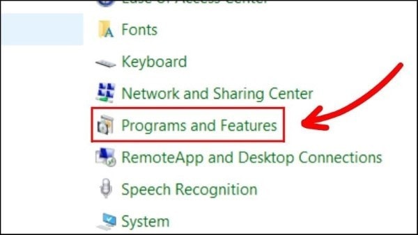Chọn Programs and Features Chọn Programs and Features