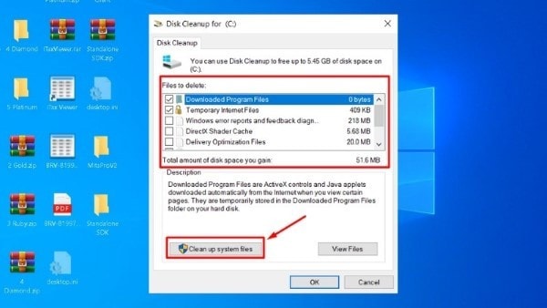Chọn Clean up system files Chọn Clean up system files