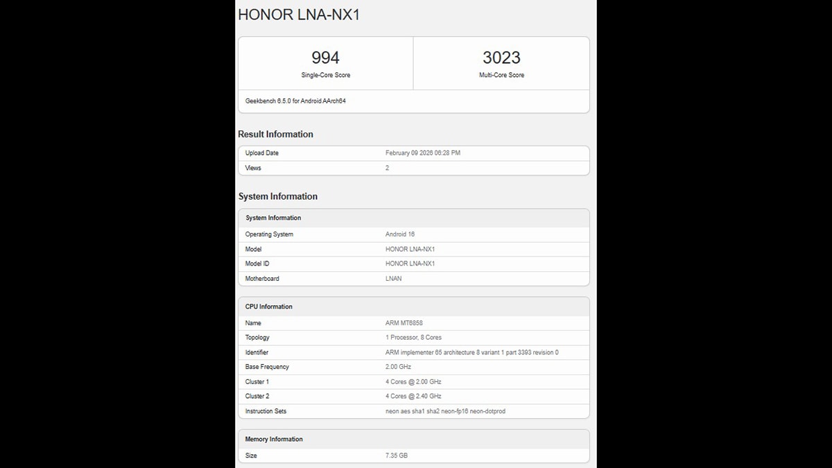 Kết quả điểm số Geekbench của HONOR 600 Lite cho thấy hiệu năng ổn định