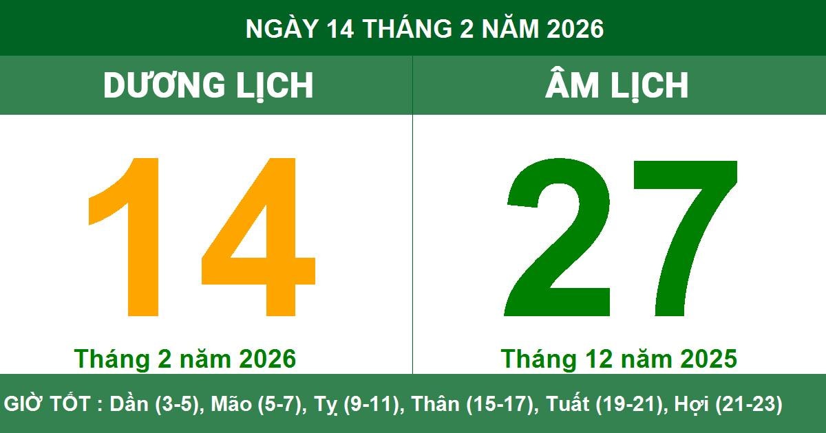 Lịch âm dương ngày 14/02/2026