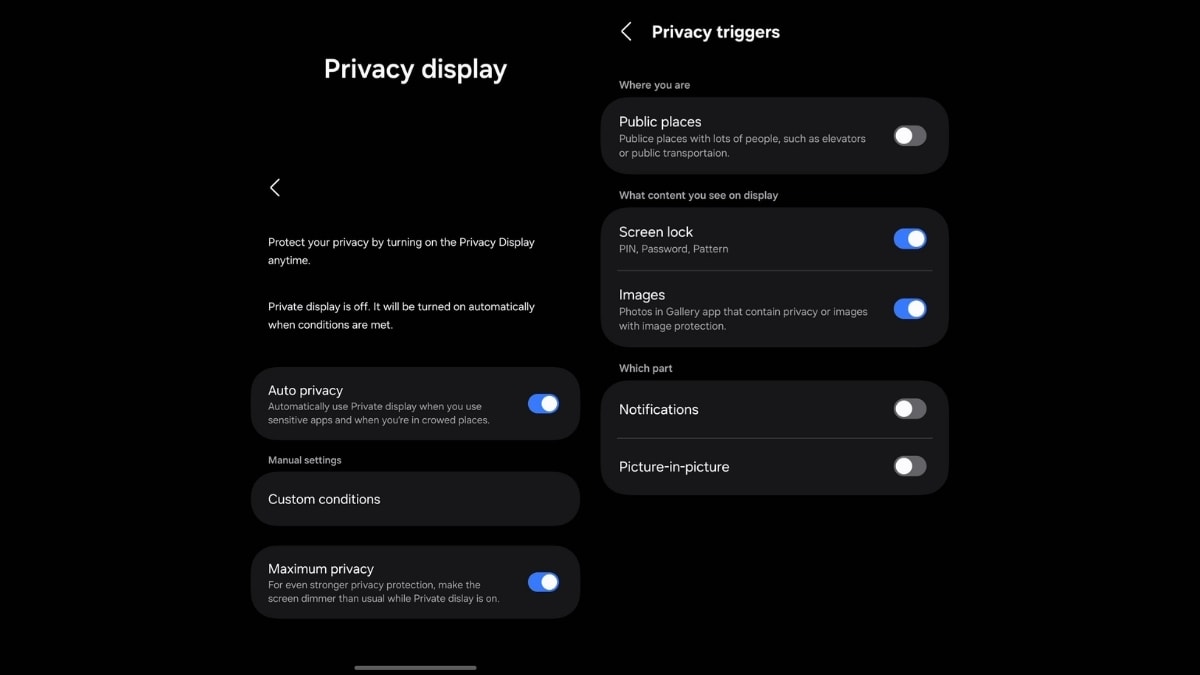 Privacy Display có thể được thiết lập để tự động kích hoạt khi mở các ứng dụng nhạy cảm