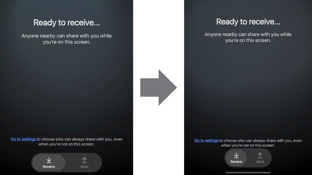 Giao diện Quick Share rò rỉ của One UI 8.5 (bên trái) và One Ui 9 (bên phải)