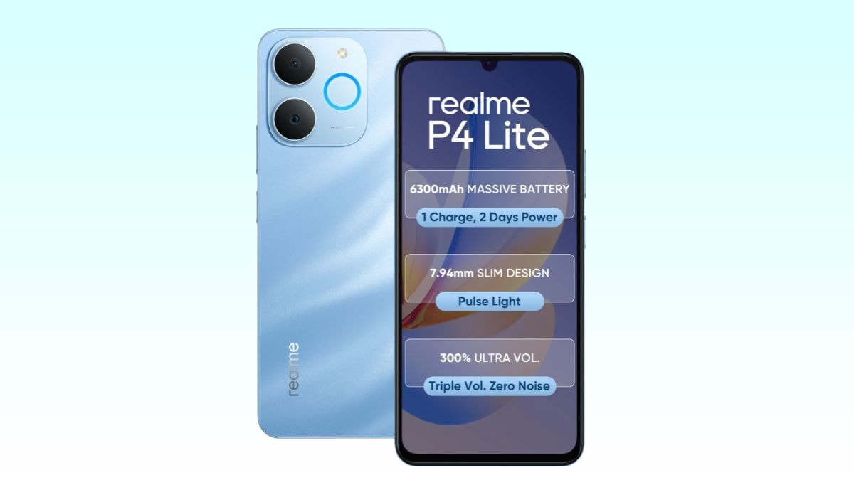 Cận cảnh thiết kế mặt sau của realme P4 Lite 4G với dải đèn LED đặc trưng