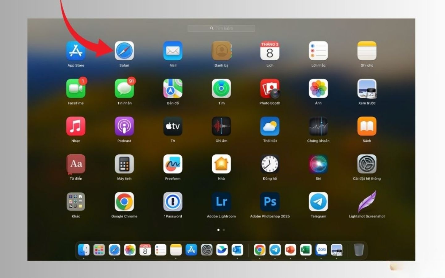 Mở ứng dụng Safari trên macOS