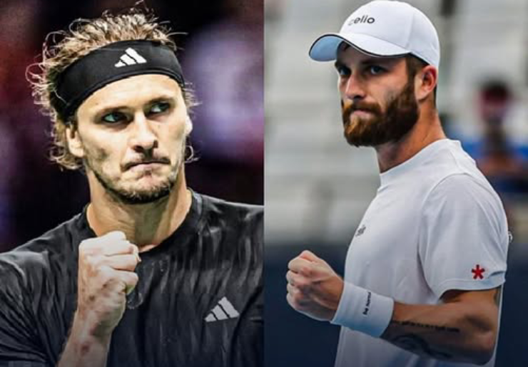 Zverev (bên trái) đối đầu đối thủ mà anh từng 2 lần đánh bại Moutet (bên phải)
