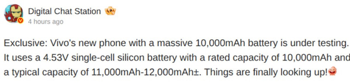 vivo đang thử nghiệm smartphone có dung lượng pin cực khủng