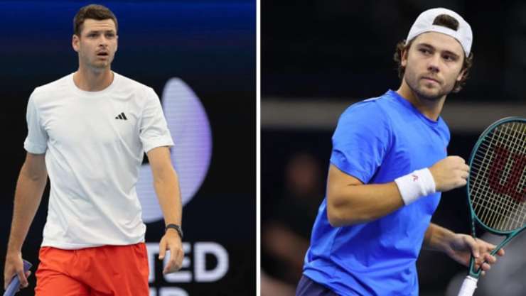 Hurkacz (bên trái) cũng phải chơi trận khó khăn khi chạm trán với Kovacevic (bên phải)