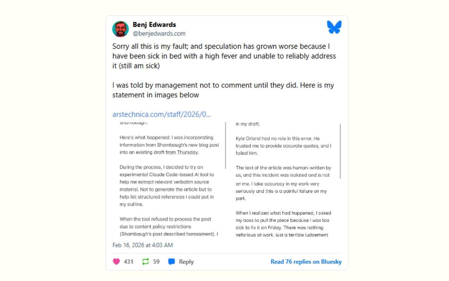 Phóng viên Benj Edwards xin lỗi sau sự cố sử dụng nội dung do AI tạo ra trên Ars Technica