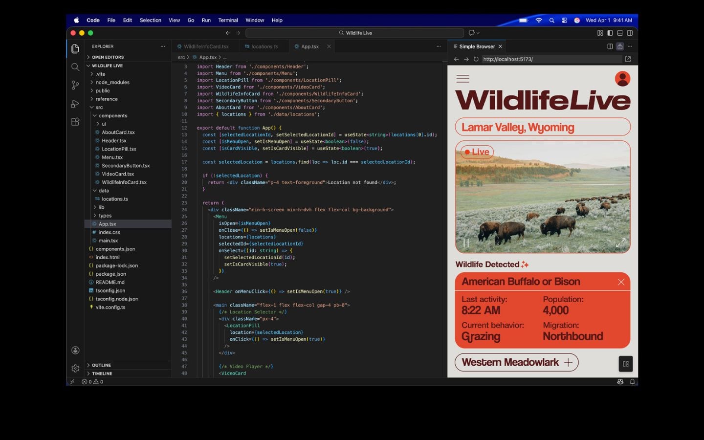 Màn hình MacBook Pro hiển thị mã nguồn của một ứng dụng được tạo bằng Visual Studio Code.