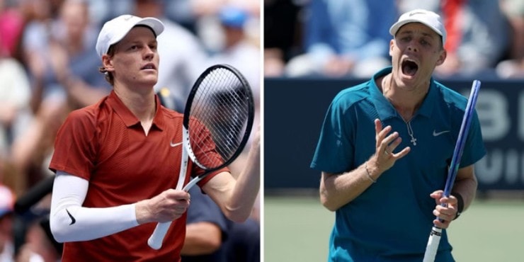 Sinner (bên trái) dự báo có trận đấu khó khăn trước Shapovalov (bên phải)