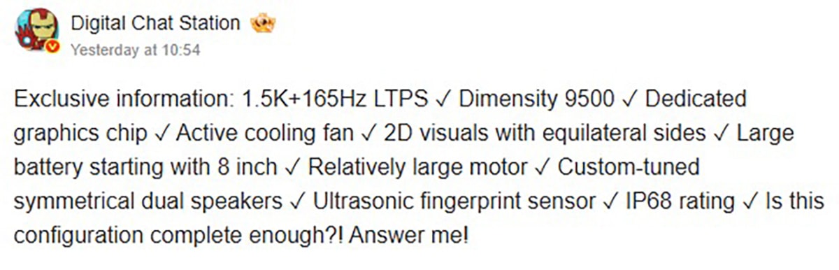 Leaker DCS chia sẻ thông số cấu hình của điện thoại Redmi K90 Ultra