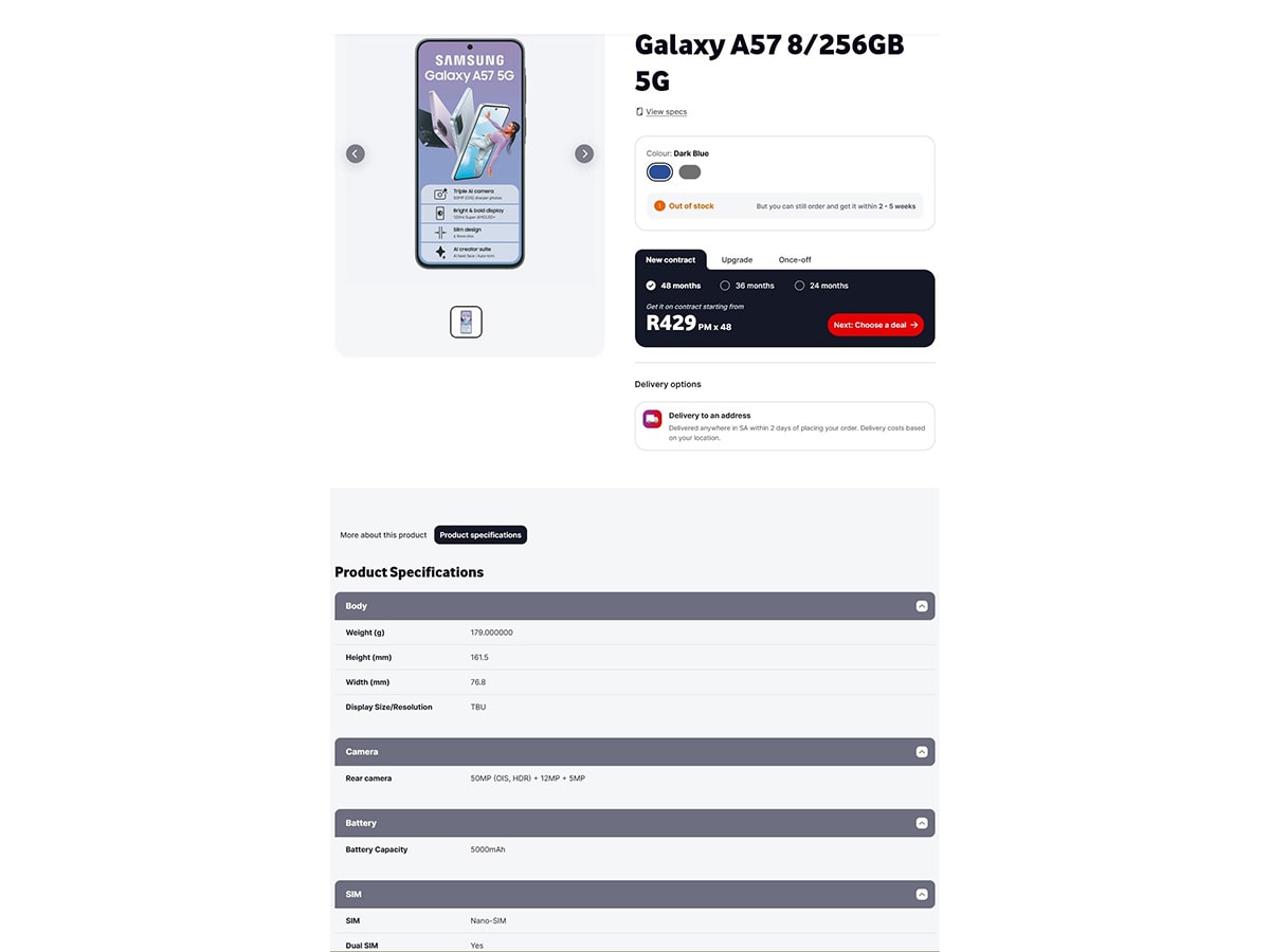 Danh sách nhà bán lẻ của Galaxy A57