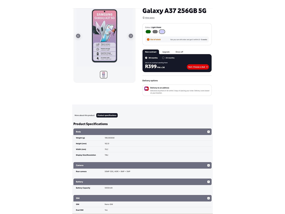 Danh sách nhà bán lẻ của Galaxy A37