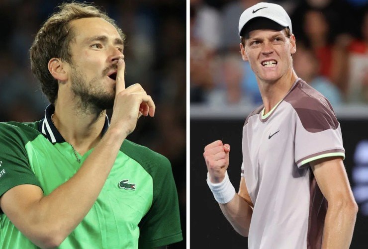 Daniil Medvedev và Jannik Sinner trong một pha bóng tại Indian Wells 2026