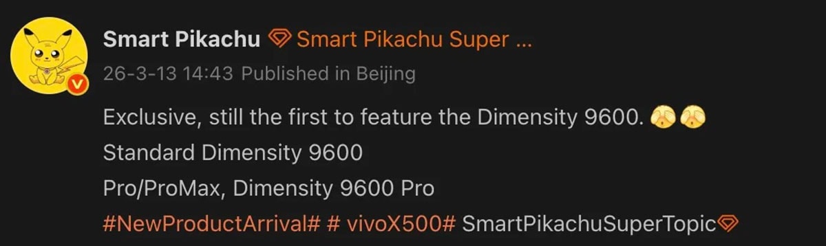 Dòng vivo X500 dự kiến sử dụng hai chipset khác nhau để phân cấp dòng tiêu chuẩn và Pro.