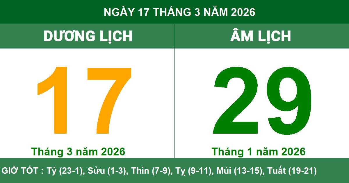 Lịch Âm Dương ngày mai 17/03 - Lịch vạn niên ngày 17/03/2026