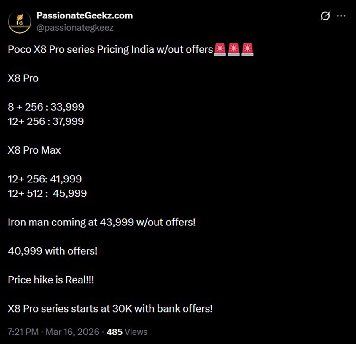 Giá bán của dòng POCO X8 Pro tăng cao so với thế hệ trước