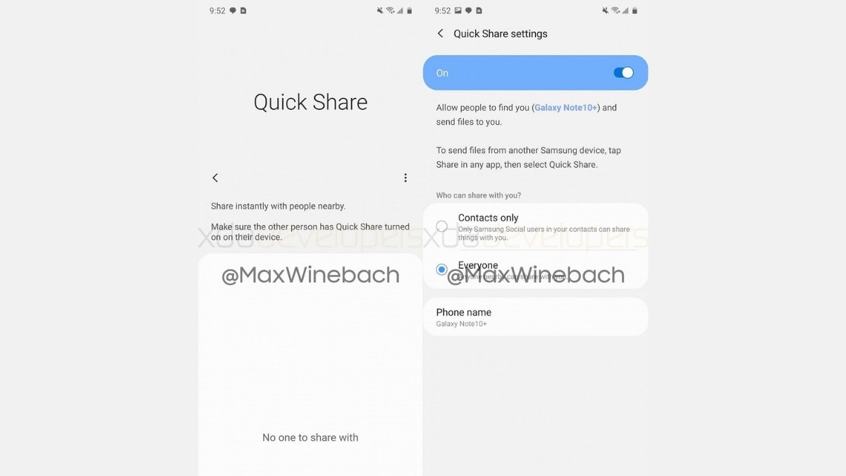 Hình ảnh rò rỉ trước đó về giao diện của tính năng Quick Share trên thiết bị của Samsung