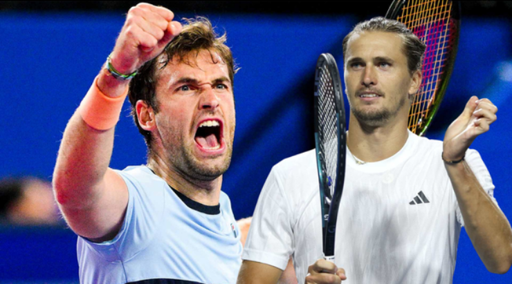 Zverev (bên phải) phải cẩn trọng trước đối thủ Halys (bên trái)