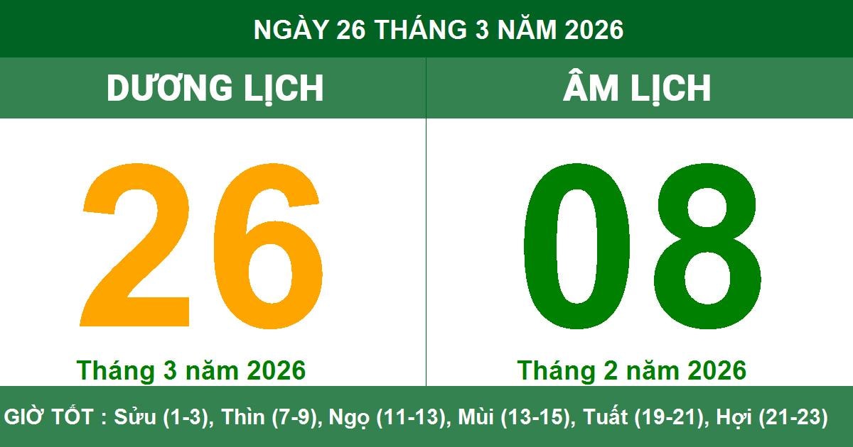Lịch Âm Dương ngày 26/03/2026