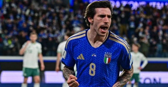 Tiền vệ Sandro Tonali thi đấu bùng nổ trong màu áo đội tuyển Italia