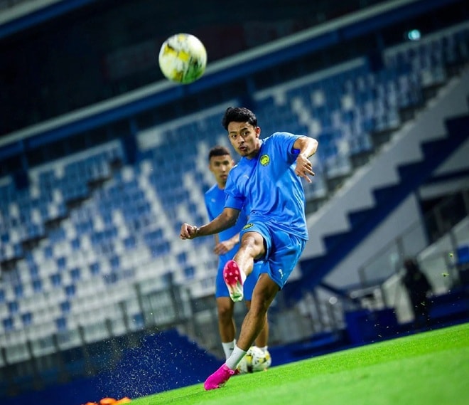 Tiền đạo Luqman Hakim Shamsudin trong đợt tập trung cùng đội tuyển quốc gia Malaysia.